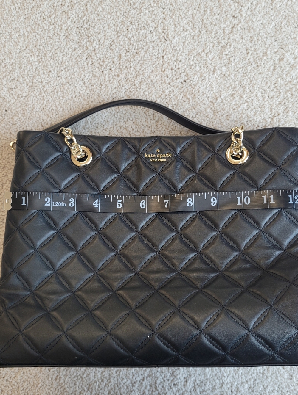 kate spade ♠️ Natalia Smooth Quilted Leather Tote Bag with Gold Chain Straps - Picture 10 of 15